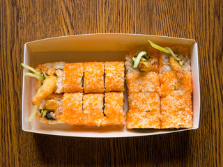 Sushi roll with shrimp on a plate