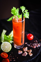 bloody mary cocktail with fresh tomatoes juice, salt & pepper
