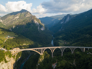 Djurdjevic Bridge over the Tara River in northern Montenegro. Aerial photo