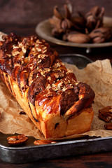 Chocolate yeast cake babka with pecans