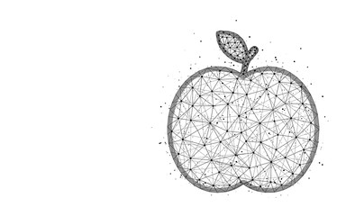 Apple low poly design, fruit abstract geometric image, food wireframe mesh polygonal vector illustration made from points and lines on white background