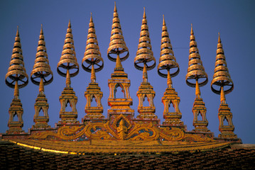 Asia, Laos, Vientiane. Temple Decoration.