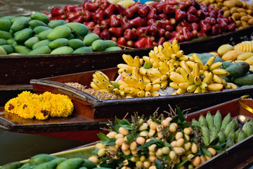 Banana, Mango and other fruits and vegetables, Damnoen Saduak Floating Market, Damnoen Saduak, Thailand
