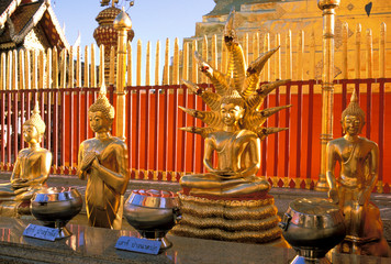 Asia, Thailand, Chiang Mai. Wat Doi Suthep, Buddha in various mudras.