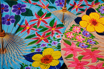 Colorful hand made umbrellas at Umbrella Making Center, Bo Sang, near Chiang Mai, Thailand