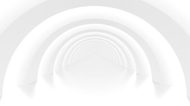 Futuristic empty white corridor with walls and bright light. Seamless looping animation.