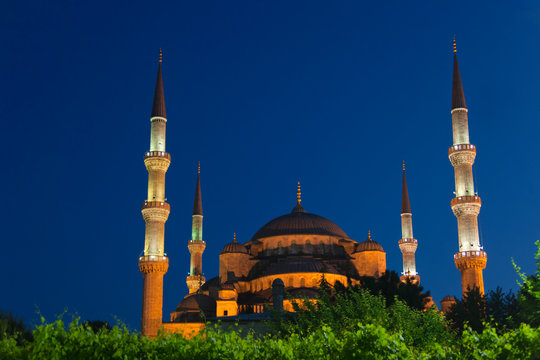 Night view of Blue Mosque, Istanbul, Turkey