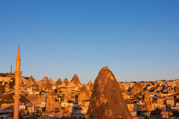 Houses carved into rock formations, Uchisar, Cappadocia, Turkey (UNESCO World Heritage Site)