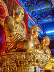 Southeast Asia, Thailand, Bangkok, Thai China Buddha Image statue in dragon temple wat.