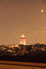 Obraz premium Galata Tower under the Moon. Istanbul. Turkey.