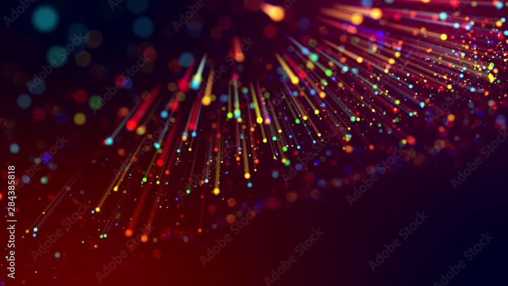 Poster 4k abstract background with multicolor light rays like laser show, with shining bokeh sparkling part