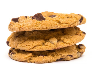 Chocolate chip cookies stack isolated on white background