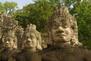 Cambodia. Siem Reap. Angkor Thom. Dieties on the way to the North Gate.