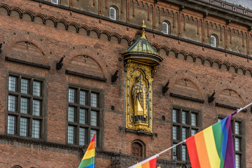 Copenhagen Pride and the archbishop Absalon on the town hall