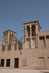 United Arab Emirates, Dubai. Al Bastakiya quarter, famous for it's historic wind tower homes (circa late 1800's) designed to keep the homes cool. Wind tower home.
