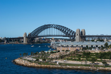 Australia, Sydney, waterfront view of Harbour Bridge.