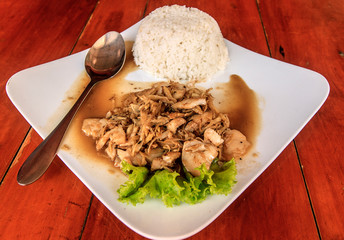 Cambodia. Mekong snakefish cooked with ginger and served with rice.