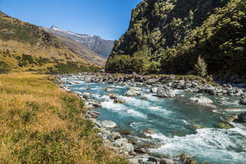 Fototapeta na wymiar The Matukituki River running along the Rob Roy Glacier Trail outside of Wanaka, New Zealand.