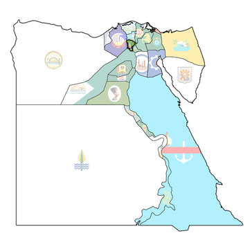 flag of Monufia on map of Egypt Governorates
