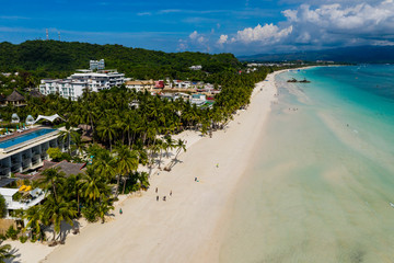 Fototapeta na wymiar Aerial drone view of the beautiful White Beach on the Philippine island of Boracay