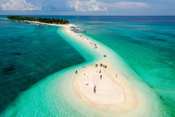 Foto op Canvas Aerial drone view of a beautiful tropical island with sandy beach surrounded by Coral Reef (Kalanggaman Island, Philippines) © whitcomberd