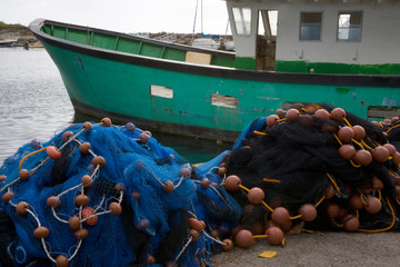 MARTINIQUE. French Antilles. West Indies. Fishing nets & boat at small town of Case-Pilote.