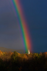 A rainbow over the Congregational Church in Middlebury, Vermont