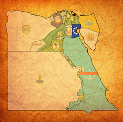 flag of Suez on map of Egypt Governorates