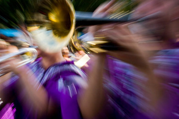 MARTINIQUE. French Antilles. West Indies. Fort-de-France. Brass players in parade during Carnival.