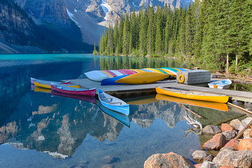 Canada, Banff National Park, Valley of the Ten Peaks, Moraine Lake, Canoe dock