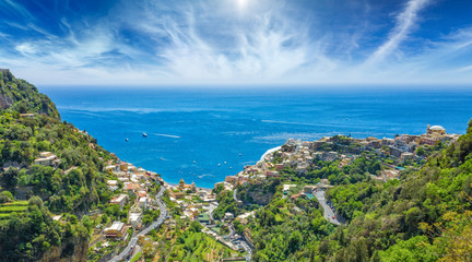 Aerial view of beautiful Positano on Amalfi Coast in Campania, Italy