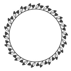 Circle leaf frames. Floral leaves round frame, flower ornament circles and flowers circled border. Laurel leaf wreath icons for wedding invitation card. Decoration isolated vector symbols set
