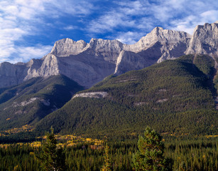 Canada, Alberta, Banff National Park, Mount Rundle rises above the Bow Valley.