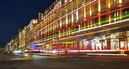 night scene of London city United Kingdom - moving cars - long exposure photography