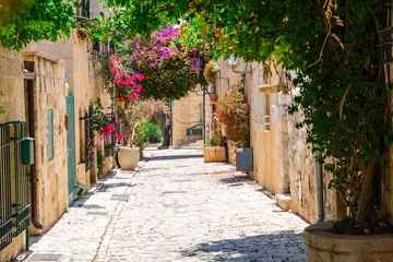 Gordijnen Smalle Straten stenen smalle straat in de oude stad van Jeruzalem  © roman