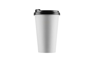 Paper white coffee cup isolated on a white background. mockup, layout, copy space