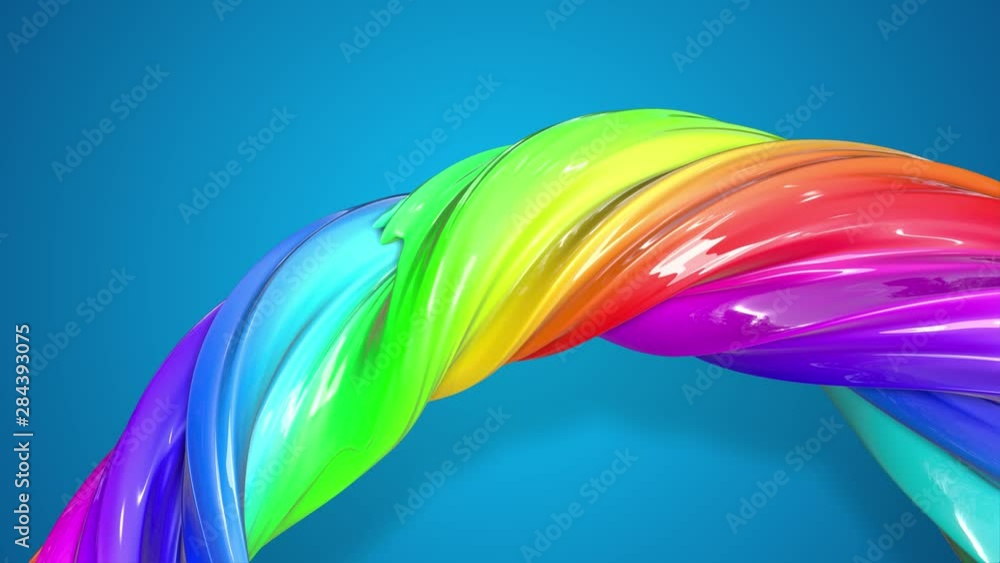 Poster abstract background with rainbow color stripes that moving in a circle and shiny on blue background 