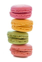 Fresh bright colored of Macarons, Sweet and colorful french macaroons isolated on white background with clipping path.