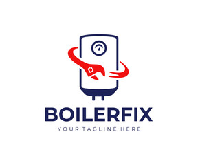 Water heater repair logo design. House boiler vector design. Home gas boiler logotype