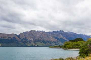 Fototapeta na wymiar view of northern end of Lake Wakatipu in the South Island , New Zealand