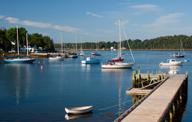 Fototapeta na wymiar Canada, Nova Scotia, Chester harbor wharf and boats