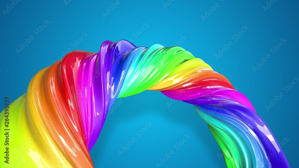 Poster abstract background with rainbow color stripes that moving in a circle and shiny on blue background 