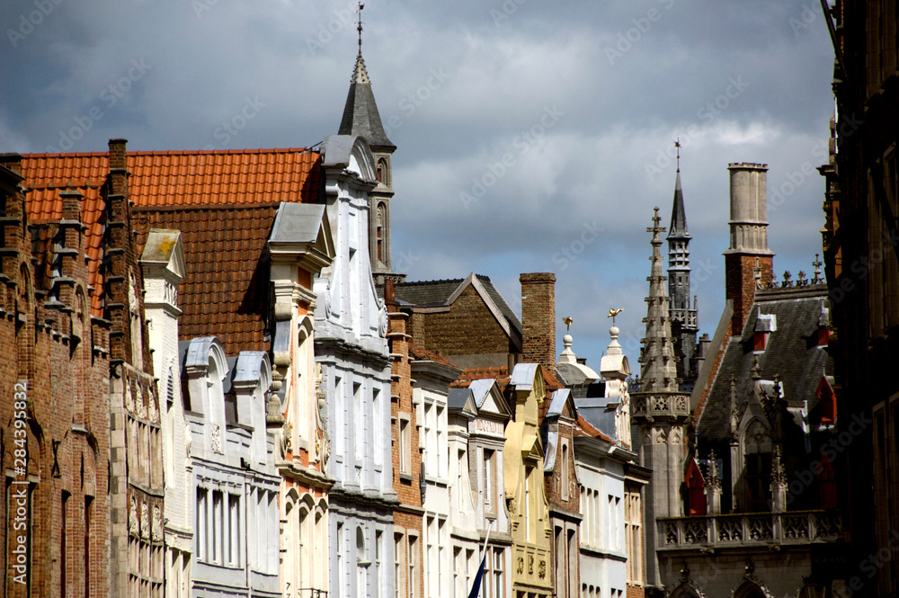 Wall mural belgium, brugge (aka brug or bruge). historic brugge, unesco world heritige site. medieval market sq