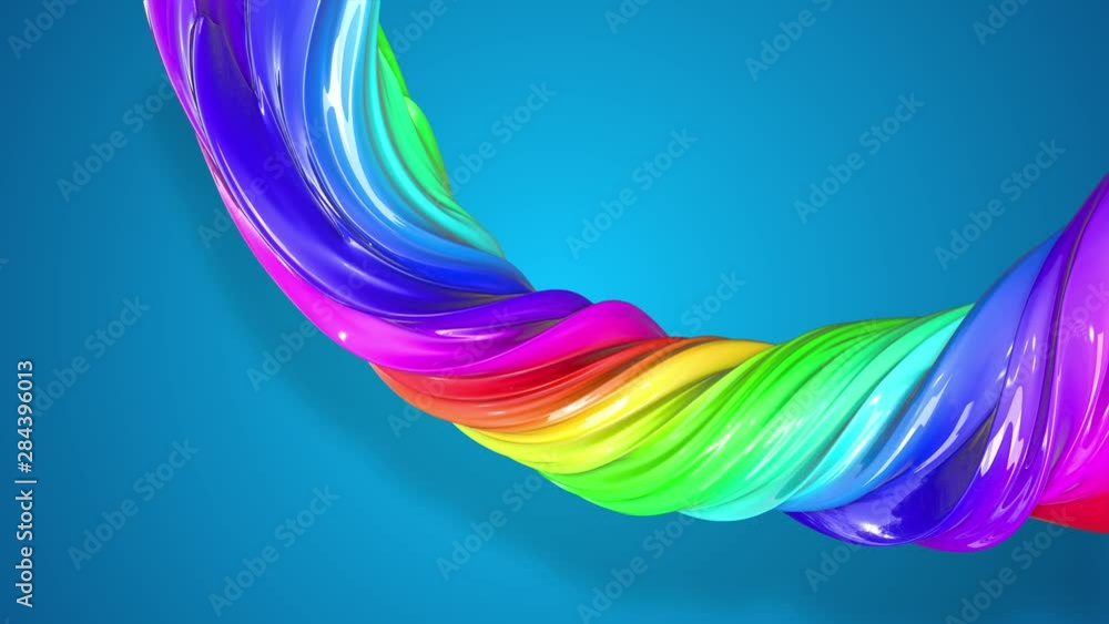 Poster abstract background with rainbow color stripes that moving in a circle and shiny on blue background 