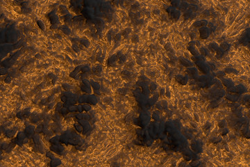 Flames on background and dark smoking clouds above the flaming lava - fire 3D illustration