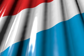beautiful any holiday flag 3d illustration. - glossy - looking like plastic flag of Luxembourg with large folds lying in corner