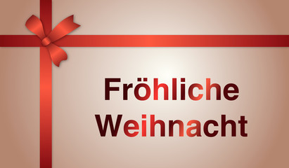 Fototapeta na wymiar Fröhliche Weihnacht - Karte mit rotem Band und Text