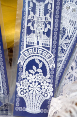 Fototapeta premium Belgium, Brugge (aka Brug or Bruge). UNESCO World Heritige Site. World famous Belgium lace, handmade bookmarks.