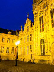 Belgium, Brugge, West Flanders, Brugge's Stadhuis Town Hall with evening light