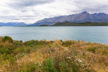 Naklejka na ściany i meble view of northern end of Lake Wakatipu in the South Island , New Zealand